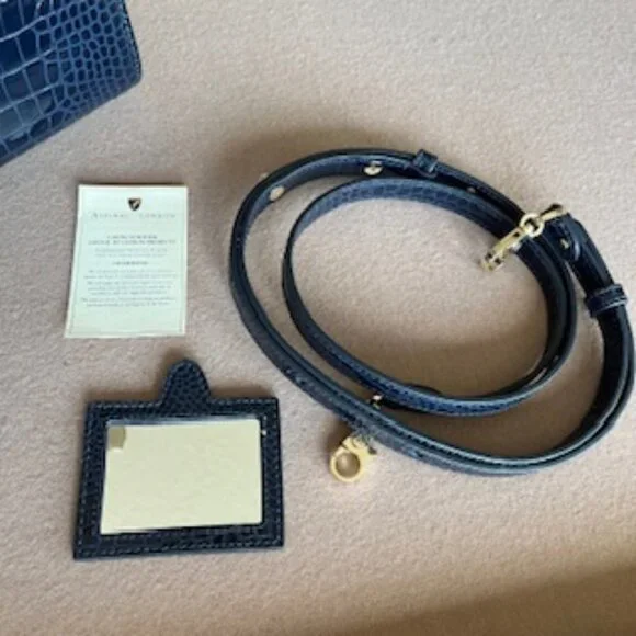 Aspinal of London Mayfair Midnight Blue Patent Croc Top Handle Handbag Purse Bag - Picture 10 of 10